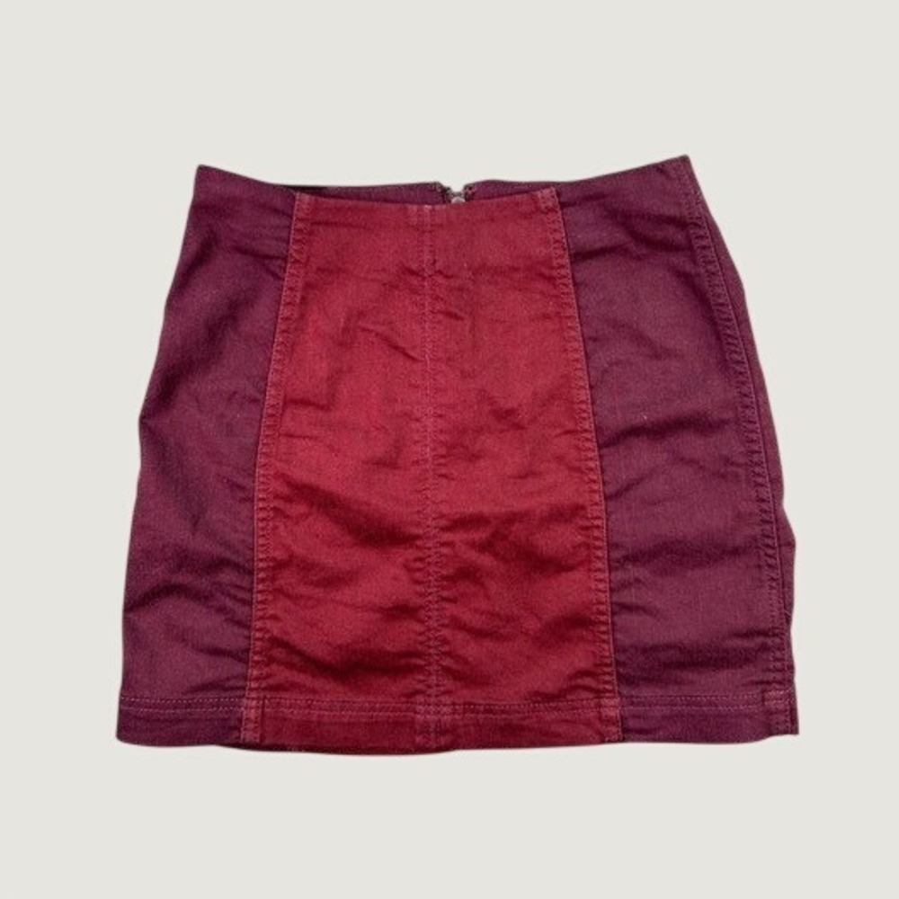 Free People Mini Skirt Womens 4 Burgundy Excellent Colorblock Panelled Denim